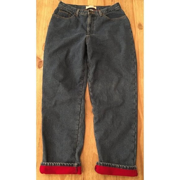 LL Bean Womens Double L Relaxed Fit Denim Jeans Red Flannel Lined Size 14M T - Picture 1 of 5